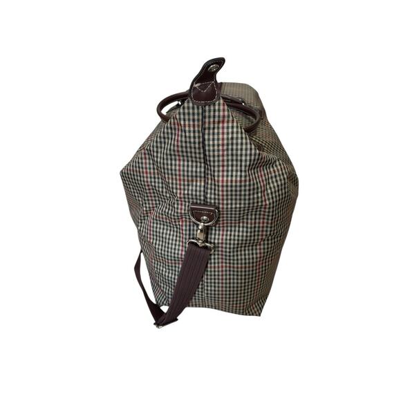 Diane von Furstenberg Large Plaid Weekender Tote Bag 20" Brown Green Red - Picture 5 of 13